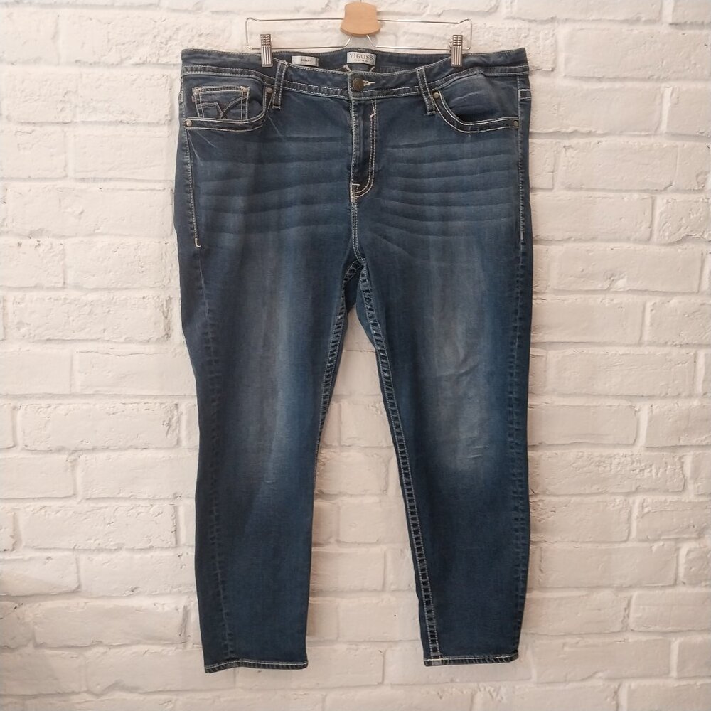 Vigoss Skinny Jeans Womens Plus Size 24 Medium Wash Denim Blue Whiskers Stretch.